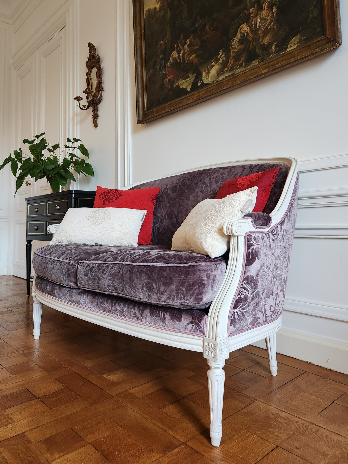 Ancien canapé Louis XVI, Maison Pierre Frey, velours.