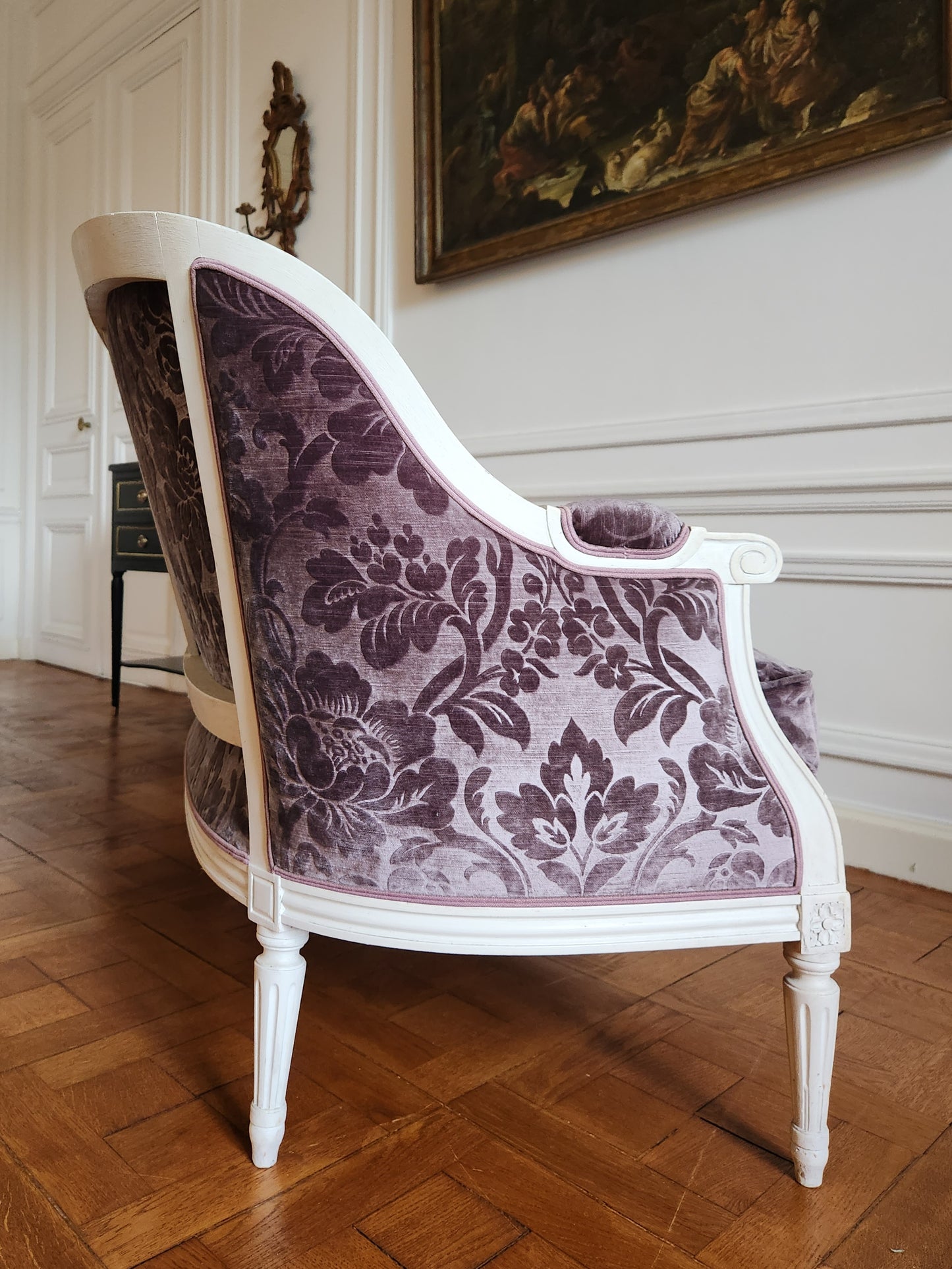 Ancien canapé Louis XVI, Maison Pierre Frey, velours.