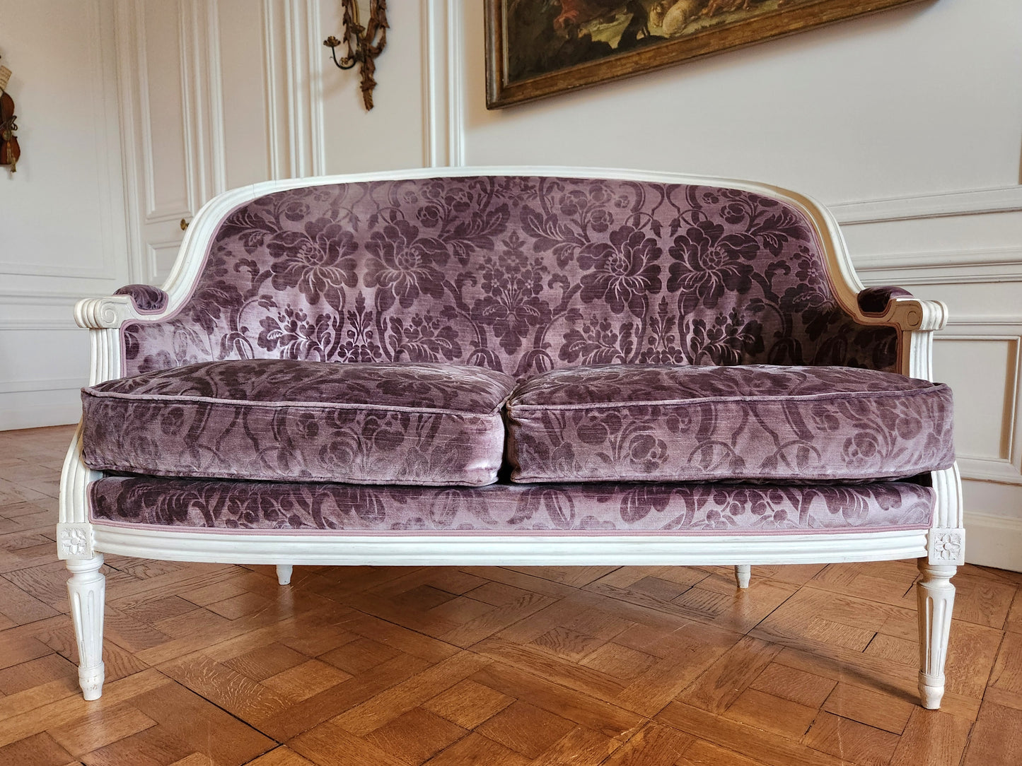 Ancien canapé Louis XVI, Maison Pierre Frey, velours.