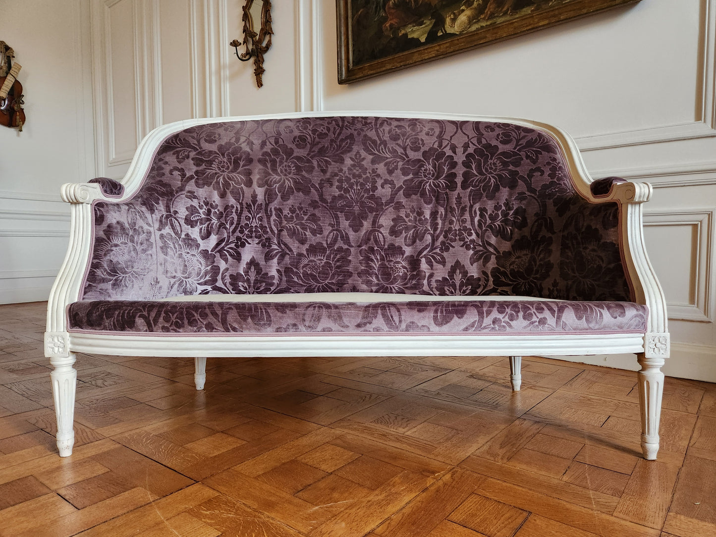 Ancien canapé Louis XVI, Maison Pierre Frey, velours.