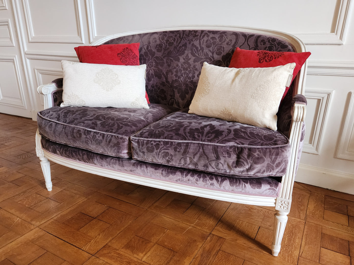 Ancien canapé Louis XVI, Maison Pierre Frey, velours.