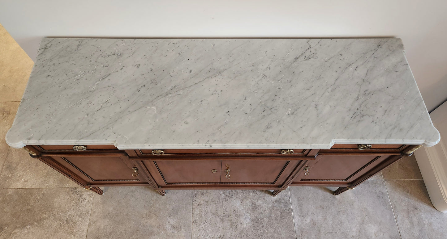 Buffet ancien Louis XVI, marbre de Carrare et Bronze.