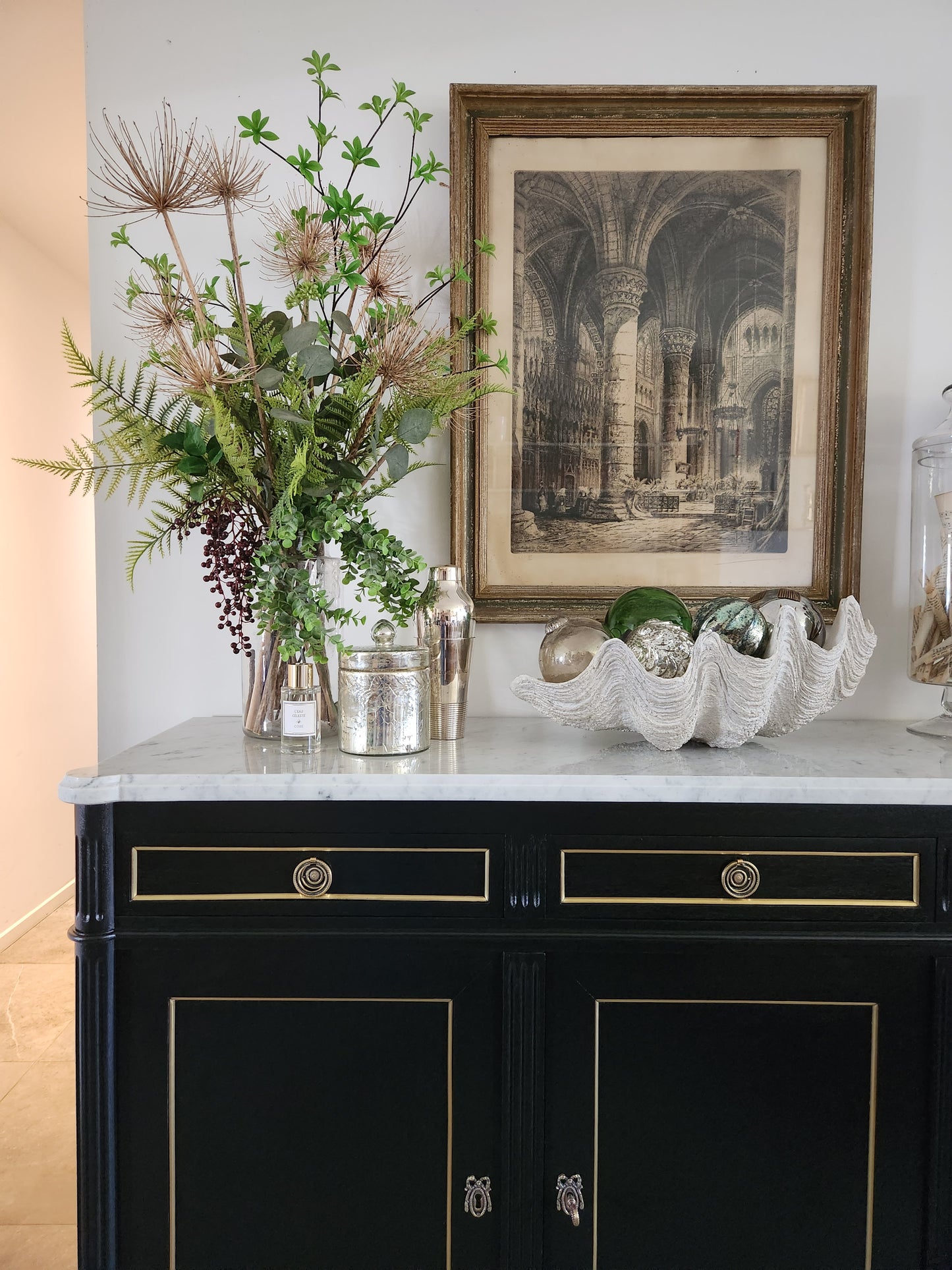 Buffet Louis XVI, marbre de Carrare, bronze & laiton
