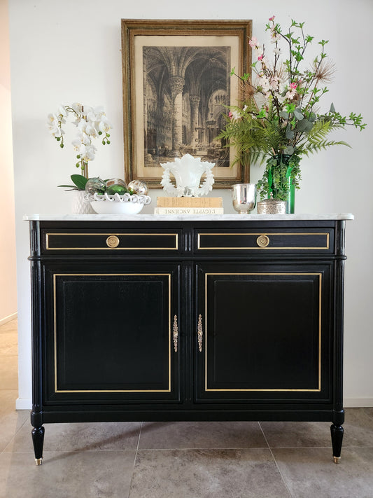 Buffet Louis XVI, marbre de Carrare, Bronze.