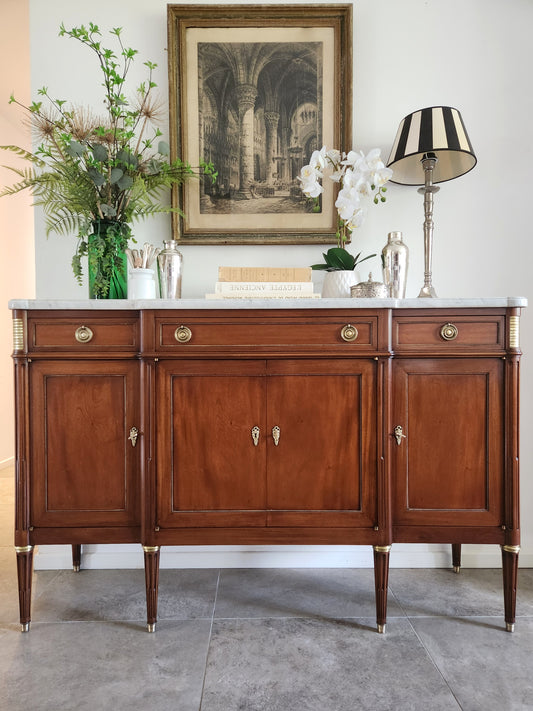 Buffet ancien Louis XVI, marbre de Carrare et Bronze.