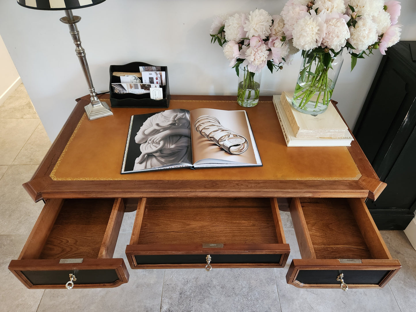 Bureau Louis XVI Cuir Cognac